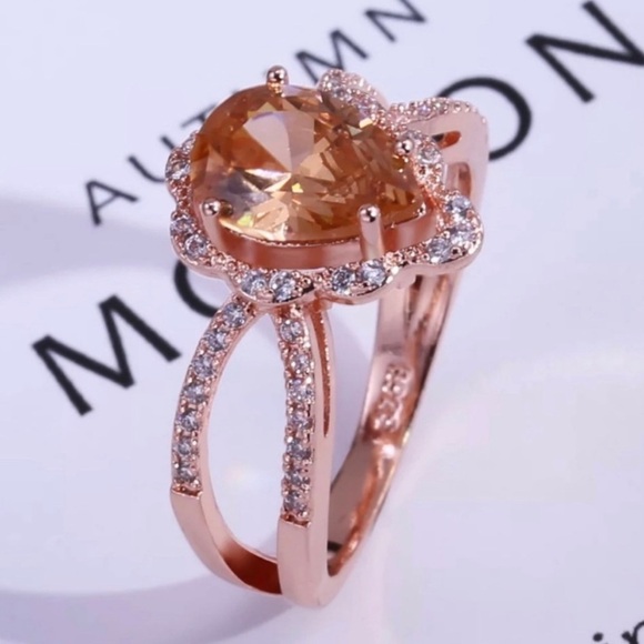 18K Rose Gold Plated Simulated Morganite Ring – Vintage Style - Picture 1 of 3